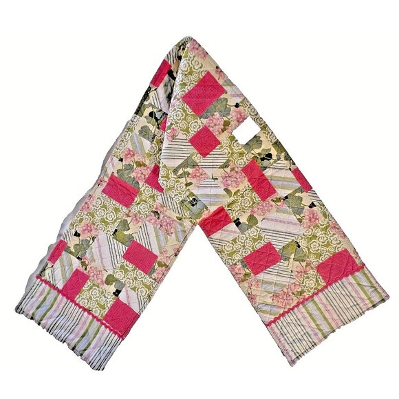 Vintage COUNTRY LIVING Quilted Table Runner 100% Cotton Pink Green Geraniums - Picture 4 of 10